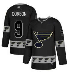 Men's Adidas St. Louis Blues #9 Shayne Corson Authentic Black Team Logo Fashion NHL Jersey