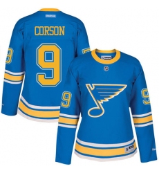 Women's Reebok St. Louis Blues #9 Shayne Corson Premier Blue 2017 Winter Classic NHL Jersey