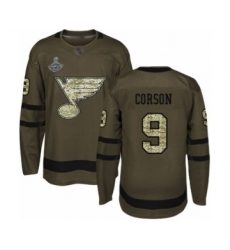 Youth St. Louis Blues #9 Shayne Corson Authentic Green Salute to Service 2019 Stanley Cup Champions Hockey Jersey