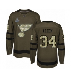 Youth St. Louis Blues #34 Jake Allen Authentic Green Salute to Service 2019 Stanley Cup Champions Hockey Jersey