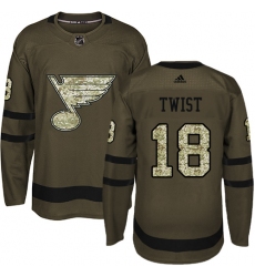 Youth Adidas St. Louis Blues #18 Tony Twist Authentic Green Salute to Service NHL Jersey