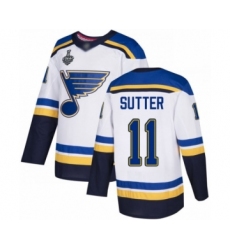 Men's St. Louis Blues #11 Brian Sutter Authentic White Away 2019 Stanley Cup Final Bound Hockey Jersey