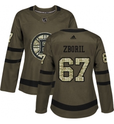 Women's Adidas Boston Bruins #67 Jakub Zboril Authentic Green Salute to Service NHL Jersey