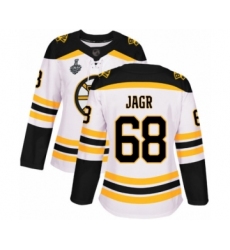 Women's Boston Bruins #68 Jaromir Jagr Authentic White Away 2019 Stanley Cup Final Bound Hockey Jersey