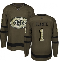 Men's Adidas Montreal Canadiens #1 Jacques Plante Premier Green Salute to Service NHL Jersey