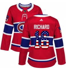 Women's Adidas Montreal Canadiens #16 Henri Richard Authentic Red USA Flag Fashion NHL Jersey