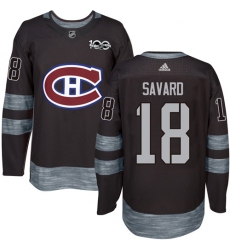 Men's Adidas Montreal Canadiens #18 Serge Savard Authentic Black 1917-2017 100th Anniversary NHL Jersey