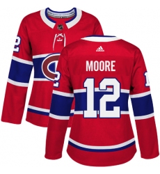 Women's Adidas Montreal Canadiens #12 Dickie Moore Premier Red Home NHL Jersey