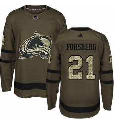 Men's Adidas Colorado Avalanche #21 Peter Forsberg Premier Green Salute to Service NHL Jersey