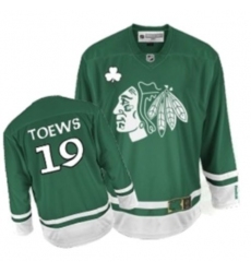 Men's Reebok Chicago Blackhawks #19 Jonathan Toews Premier Green St Patty's Day NHL Jersey