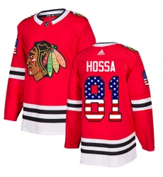 Men's Adidas Chicago Blackhawks #81 Marian Hossa Authentic Red USA Flag Fashion NHL Jersey