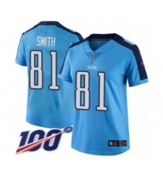 Women's Tennessee Titans #81 Jonnu Smith Limited Light Blue Rush Vapor Untouchable 100th Season Football Jersey
