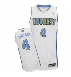 Men's Adidas Denver Nuggets #4 Paul Millsap Authentic White Home NBA Jersey