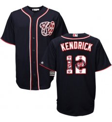 Men's Majestic Washington Nationals #12 Howie Kendrick Authentic Navy Blue Team Logo Fashion Cool Base MLB Jersey