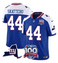 Men's New York Giants #44 Cam Skattebo Royal White 2025 Draft F.U.S.E. 100th Season & State Vapor Limited Football Stitched Jersey