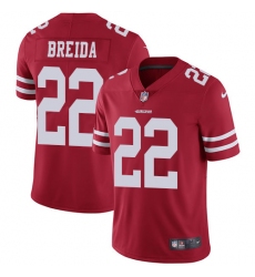 Youth Nike San Francisco 49ers #22 Matt Breida Red Team Color Vapor Untouchable Elite Player NFL Jersey