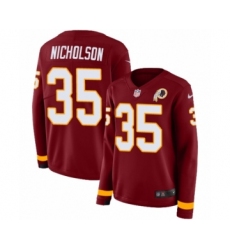 Women's Nike Washington Redskins #35 Montae Nicholson Limited Burgundy Therma Long Sleeve NFL Jersey