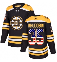 Men's Adidas Boston Bruins #35 Anton Khudobin Authentic Black USA Flag Fashion NHL Jersey