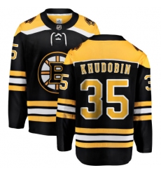 Youth Boston Bruins #35 Anton Khudobin Authentic Black Home Fanatics Branded Breakaway NHL Jersey