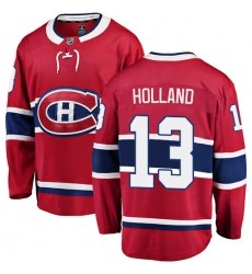 Men's Montreal Canadiens #13 Peter Holland Authentic Red Home Fanatics Branded Breakaway NHL Jersey