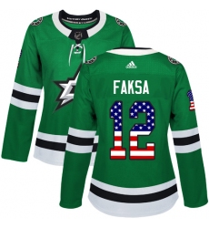 Women's Adidas Dallas Stars #12 Radek Faksa Authentic Green USA Flag Fashion NHL Jersey