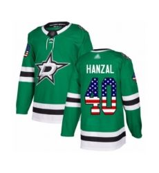 Men's Dallas Stars #40 Martin Hanzal Authentic Green USA Flag Fashion Hockey Jersey