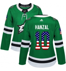 Women's Adidas Dallas Stars #10 Martin Hanzal Authentic Green USA Flag Fashion NHL Jersey
