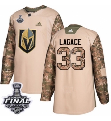 Men's Adidas Vegas Golden Knights #33 Maxime Lagace Authentic Camo Veterans Day Practice 2018 Stanley Cup Final NHL Jersey