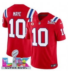 Men's New England Patriots #10 Drake Maye Red 2025 F.U.S.E. Super Bowl LX And 1-Star C Vapor Limited Football Stitched Jersey