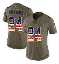 Women's Nike Los Angeles Chargers #24 Trevor Williams Limited Olive/USA Flag 2017 Salute to Service NFL Jersey