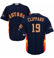 Men's Majestic Houston Astros #19 Tyler Clippard Replica Navy Blue Alternate 2018 Gold Program Cool Base MLB Jersey