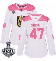 Women's Adidas Vegas Golden Knights #47 Luca Sbisa Authentic White/Pink Fashion 2018 Stanley Cup Final NHL Jersey