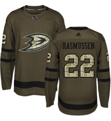 Youth Adidas Anaheim Ducks #22 Dennis Rasmussen Authentic Green Salute to Service NHL Jersey