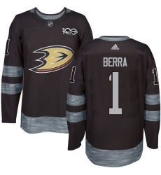 Men's Adidas Anaheim Ducks #1 Reto Berra Premier Black 1917-2017 100th Anniversary NHL Jersey