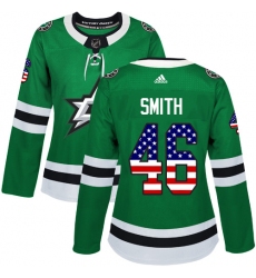 Women's Adidas Dallas Stars #46 Gemel Smith Authentic Green USA Flag Fashion NHL Jersey