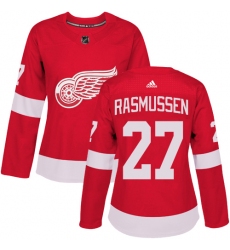 Women's Adidas Detroit Red Wings #27 Michael Rasmussen Authentic Red Home NHL Jersey