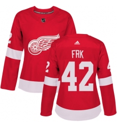 Women's Adidas Detroit Red Wings #42 Martin Frk Authentic Red Home NHL Jersey