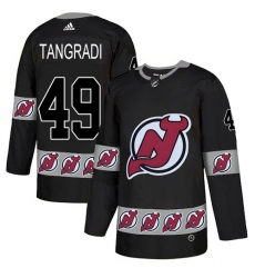 Men's Adidas New Jersey Devils #49 Eric Tangradi Authentic Black Team Logo Fashion NHL Jersey