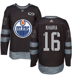 Men's Adidas Edmonton Oilers #16 Jujhar Khaira Authentic Black 1917-2017 100th Anniversary NHL Jersey