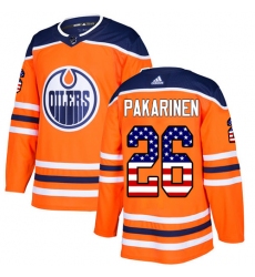 Men's Adidas Edmonton Oilers #26 Iiro Pakarinen Authentic Orange USA Flag Fashion NHL Jersey