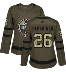 Women's Adidas Edmonton Oilers #26 Iiro Pakarinen Authentic Green Salute to Service NHL Jersey