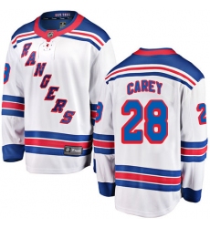 Men's New York Rangers #28 Paul Carey Fanatics Branded White Away Breakaway NHL Jersey