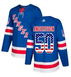 Youth Adidas New York Rangers #50 Lias Andersson Authentic Royal Blue USA Flag Fashion NHL Jersey