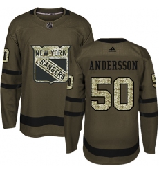 Youth Adidas New York Rangers #50 Lias Andersson Premier Green Salute to Service NHL Jersey
