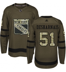 Men's Adidas New York Rangers #51 David Desharnais Premier Green Salute to Service NHL Jersey