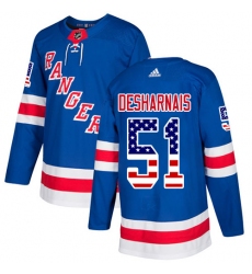 Youth Adidas New York Rangers #51 David Desharnais Authentic Royal Blue USA Flag Fashion NHL Jersey