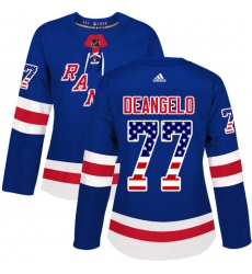 Women's Adidas New York Rangers #77 Anthony DeAngelo Authentic Royal Blue USA Flag Fashion NHL Jersey