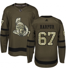 Men's Adidas Ottawa Senators #67 Ben Harpur Authentic Green Salute to Service NHL Jersey