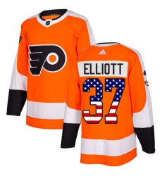 Men's Adidas Philadelphia Flyers #37 Brian Elliott Authentic Orange USA Flag Fashion NHL Jersey