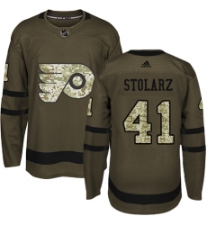 Men's Adidas Philadelphia Flyers #41 Anthony Stolarz Premier Green Salute to Service NHL Jersey